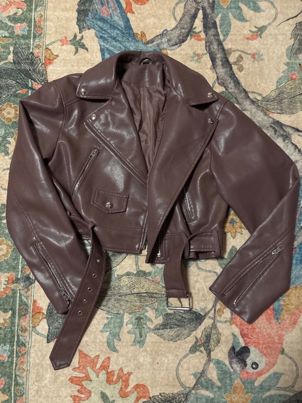 Brown PU Leather Moto Jacket